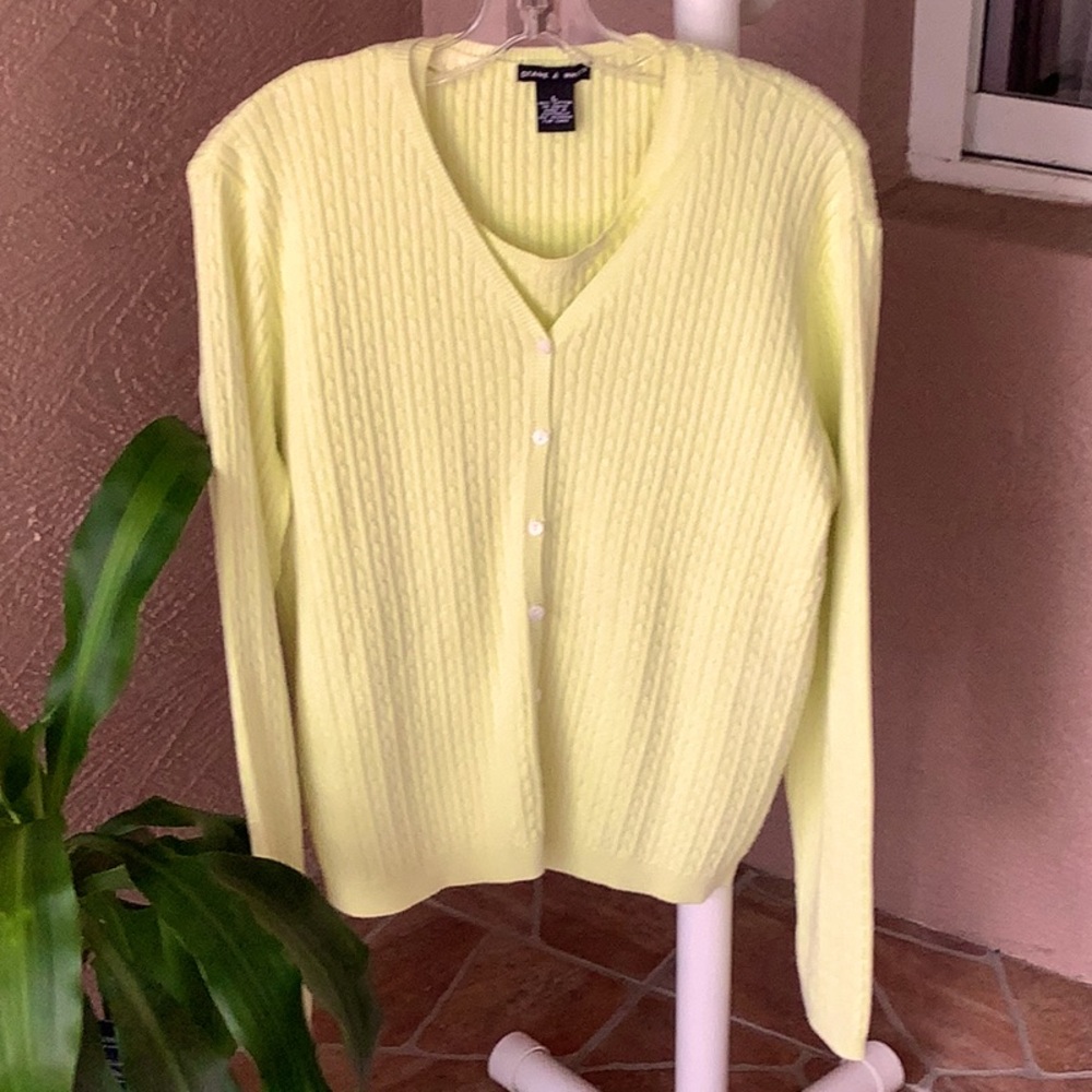 Bright Lime Lemon Knit Cardigan with Tank - Unknown Brand
